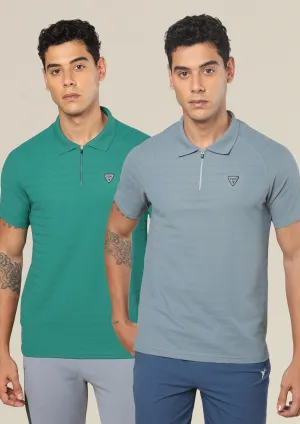 Professional Appearance Club Attire Men Self Design Regular Fit Combo of 2 Polo T-shirt