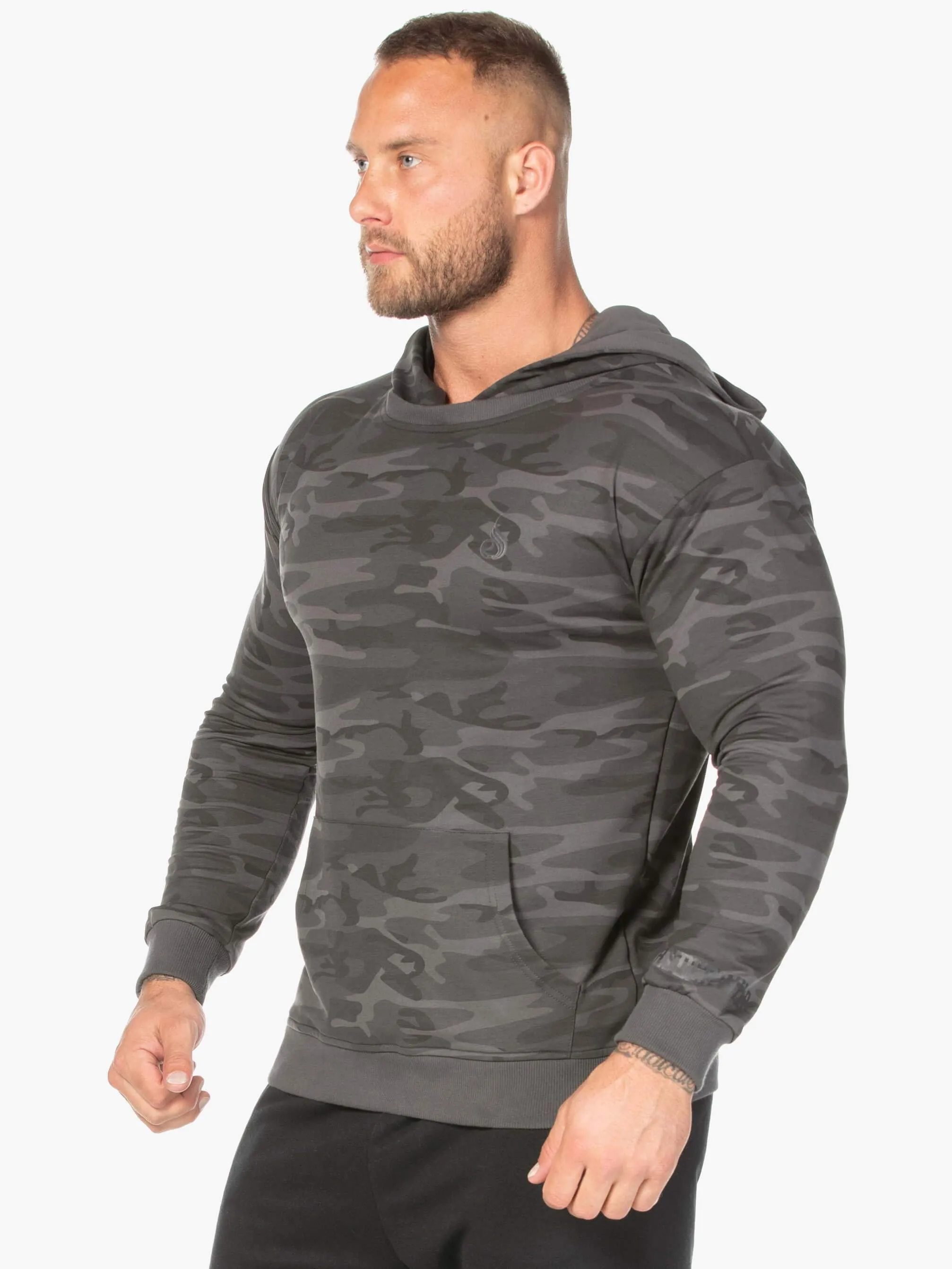 Camo Pullover Hoodie - Black Camo Stylish Essentials Two-Tone Design
