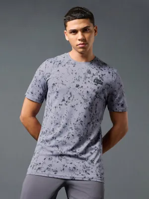 Ribbed Collar Design Men Abstract Print Slim Fit Crew Neck T-shirt with TECHNO COOL 