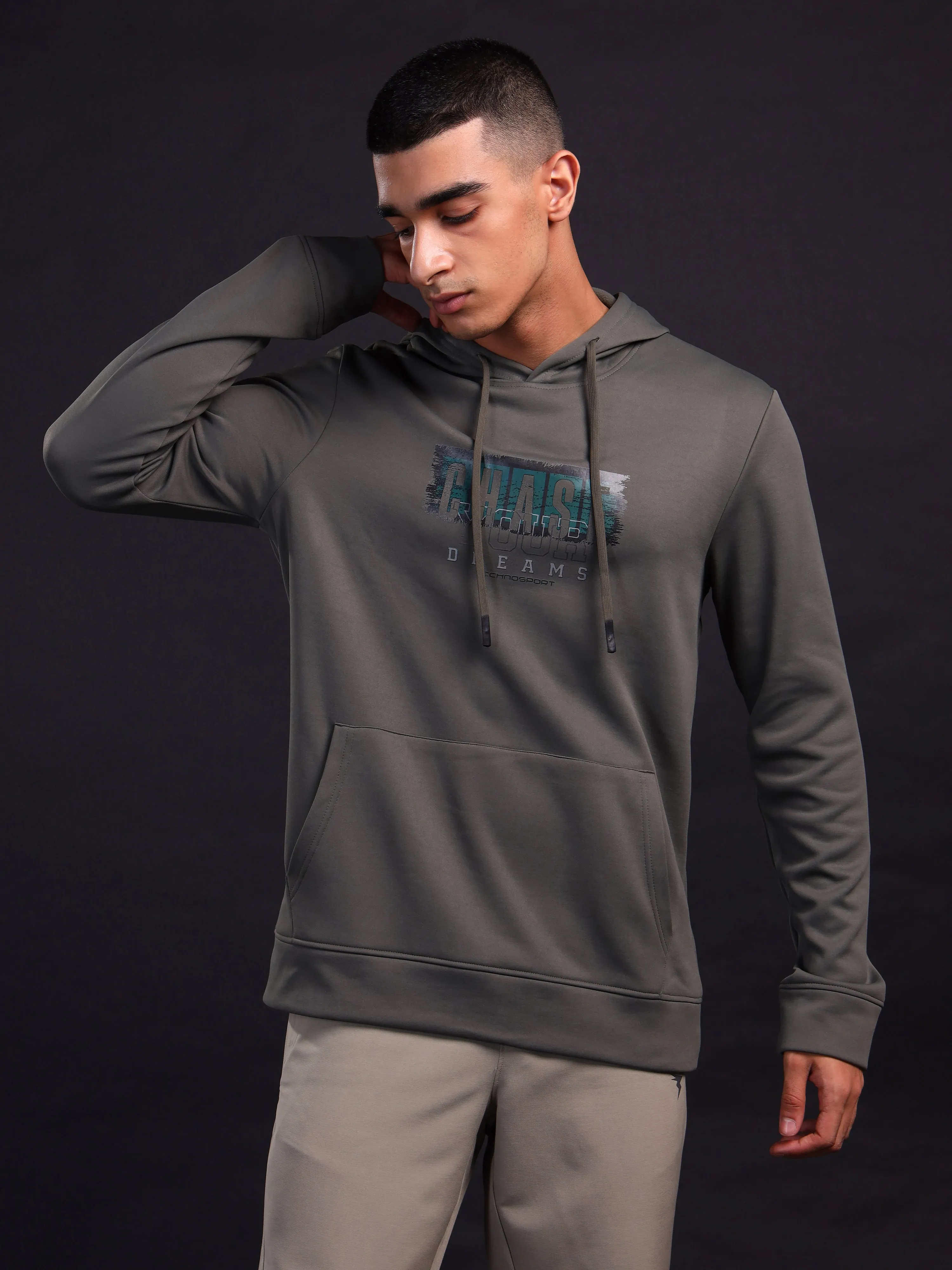 Men Printed Slim Fit Hooded Sweatshirt with TECHNOWARM  Daily Style Eco-friendly