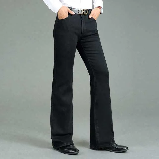 Temperature Regulating Fabric Men's Winter Thick Horned Jeans Warm Thicken Plus Velvet Flare Pants