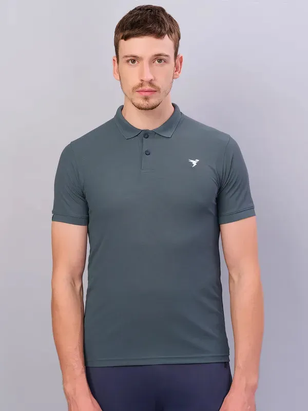 Unstructured Hem Outdoor Ready Men Solid Slim Fit Polo T-shirt with MATPIQ
