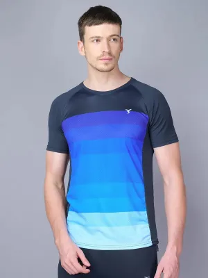 Men Stripe Slim Fit Crew Neck T-shirt with TECHNO COOL Relaxed Everyday Wear