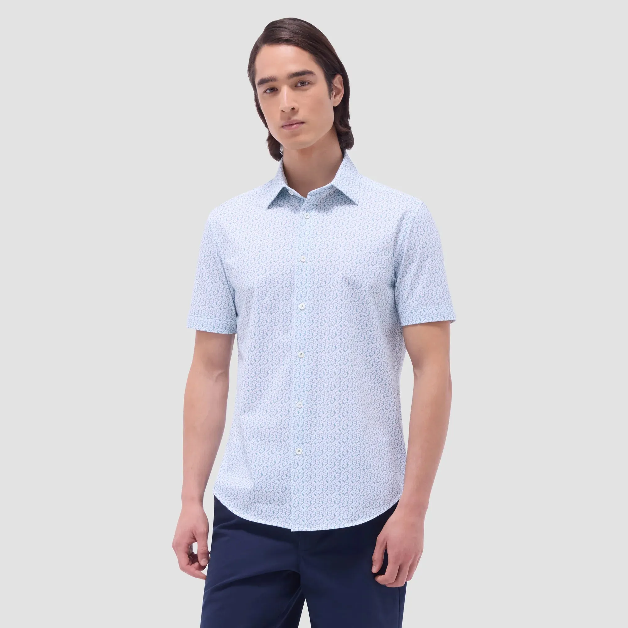 Bugatchi Miles Floral OoohCotton Short-Sleeve Shirt - Mint Muse Edge