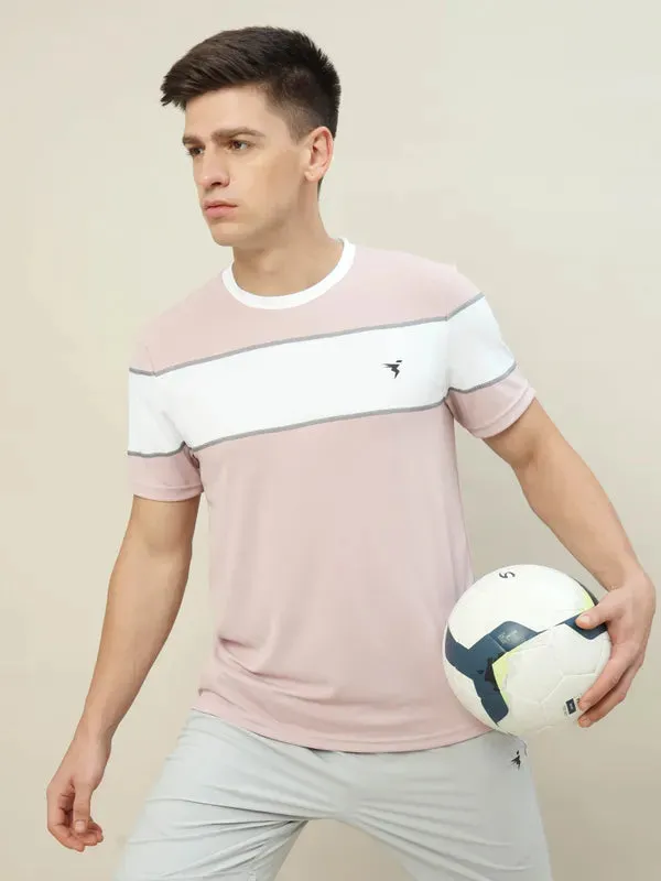 Men Colorblock Slim Fit Crew Neck T-shirt with TECHNO COOL  Microfiber texture SoftenedTexturedWeave