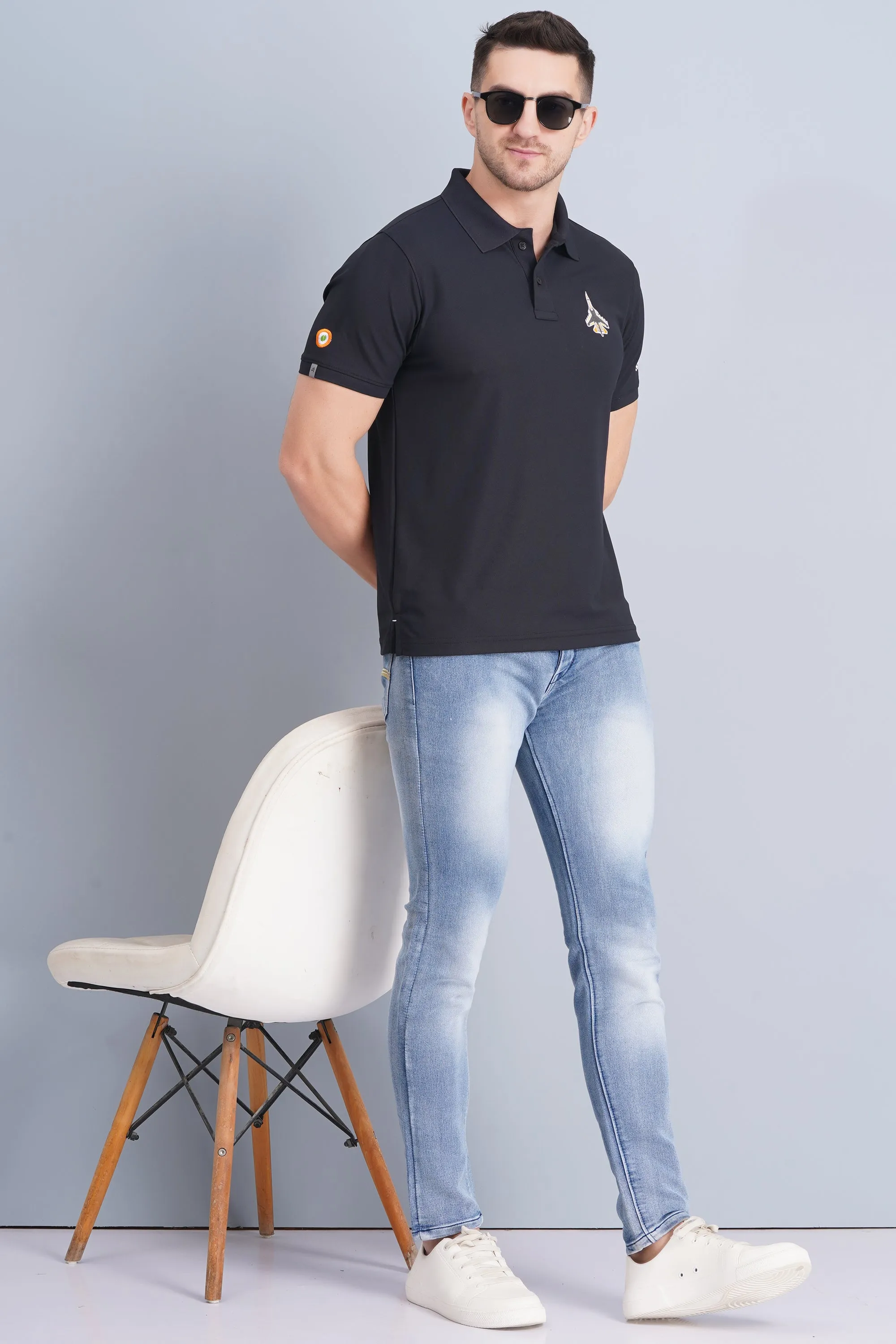 Men's Polo T Shirt SUKHOI-30 BLACK Quick Dry Fit