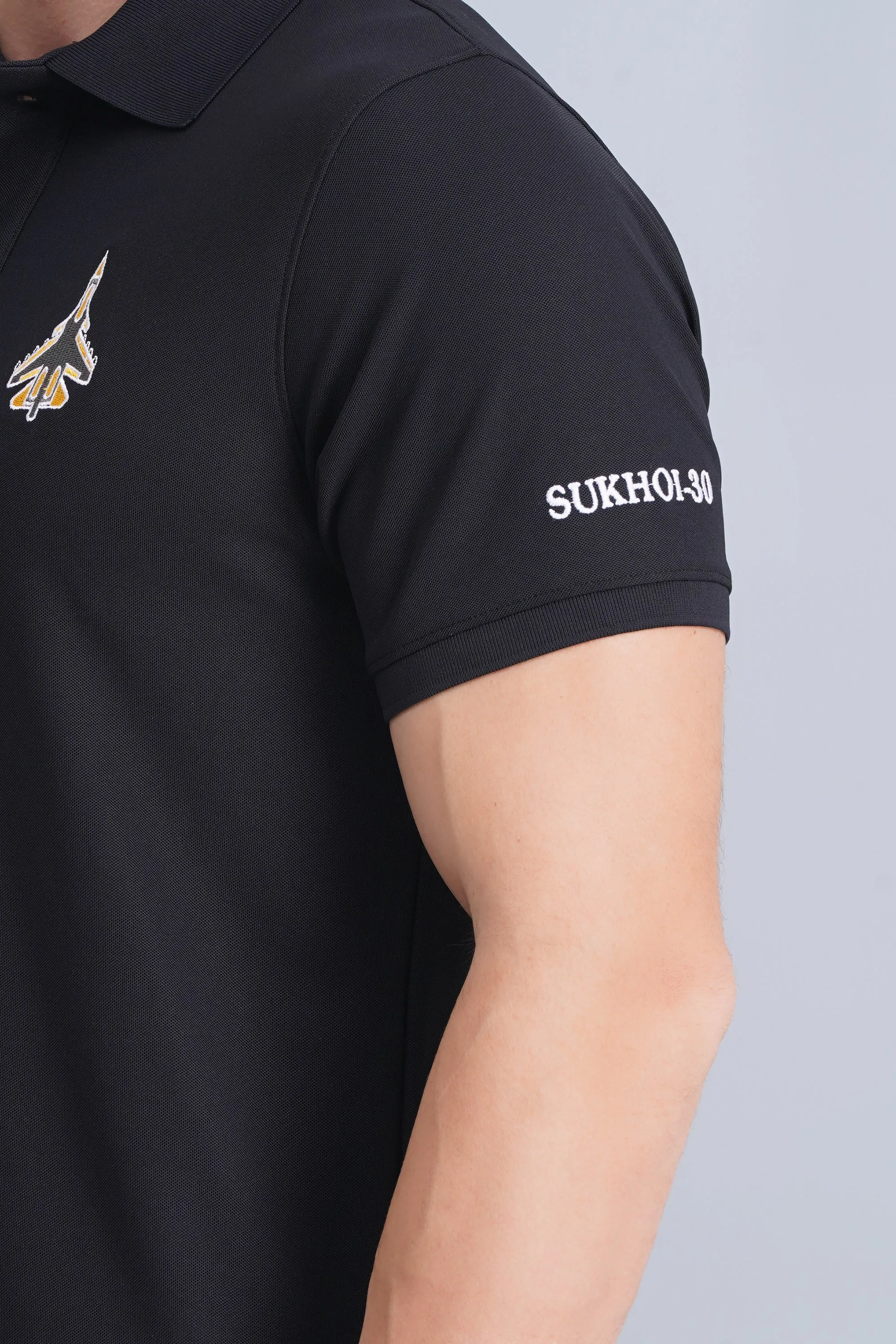 Relaxed Layering Men's Polo T Shirt SUKHOI-30 BLACK