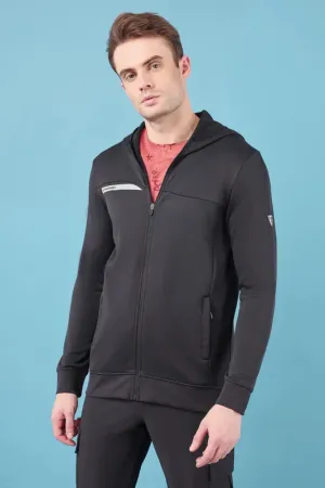 Men Solid Slim Fit Hooded Jacket with TECHNO DRY ThermalRegulation