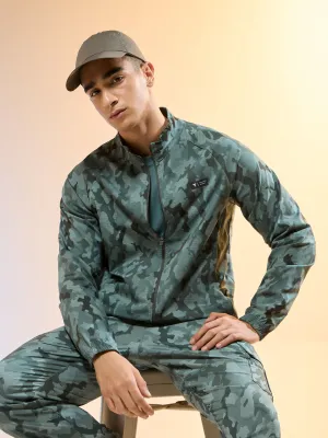 Men Printed Slim Fit Mock Neck Jacket with TS FLEXI Commute Ease