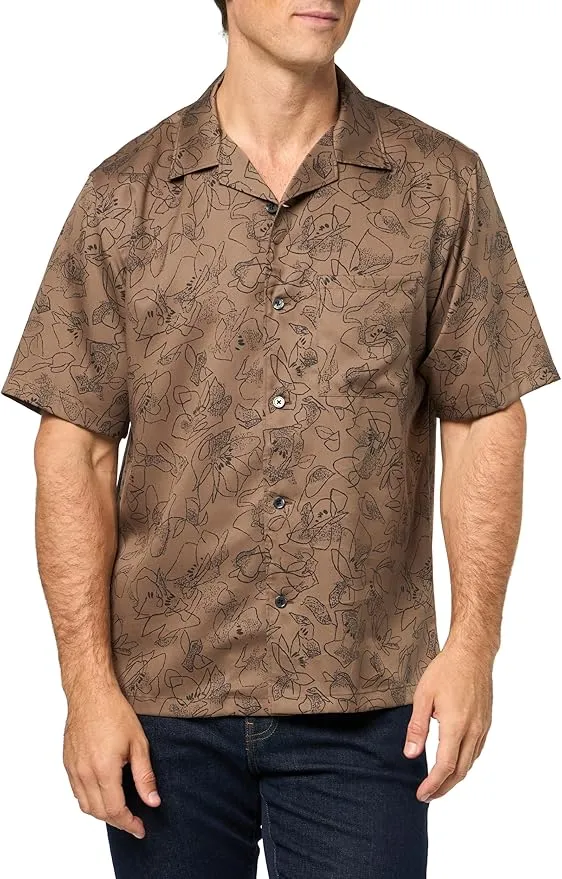 Theory Noll Short Sleeve Shirt in Floral Lyocell - Walnut Luxury Touch Regal Glow