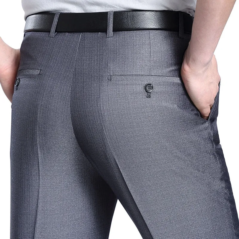 Men's Business Pant Casual Wrinkle-Resistant Pleated Wedding Pants HighVisibility Trim