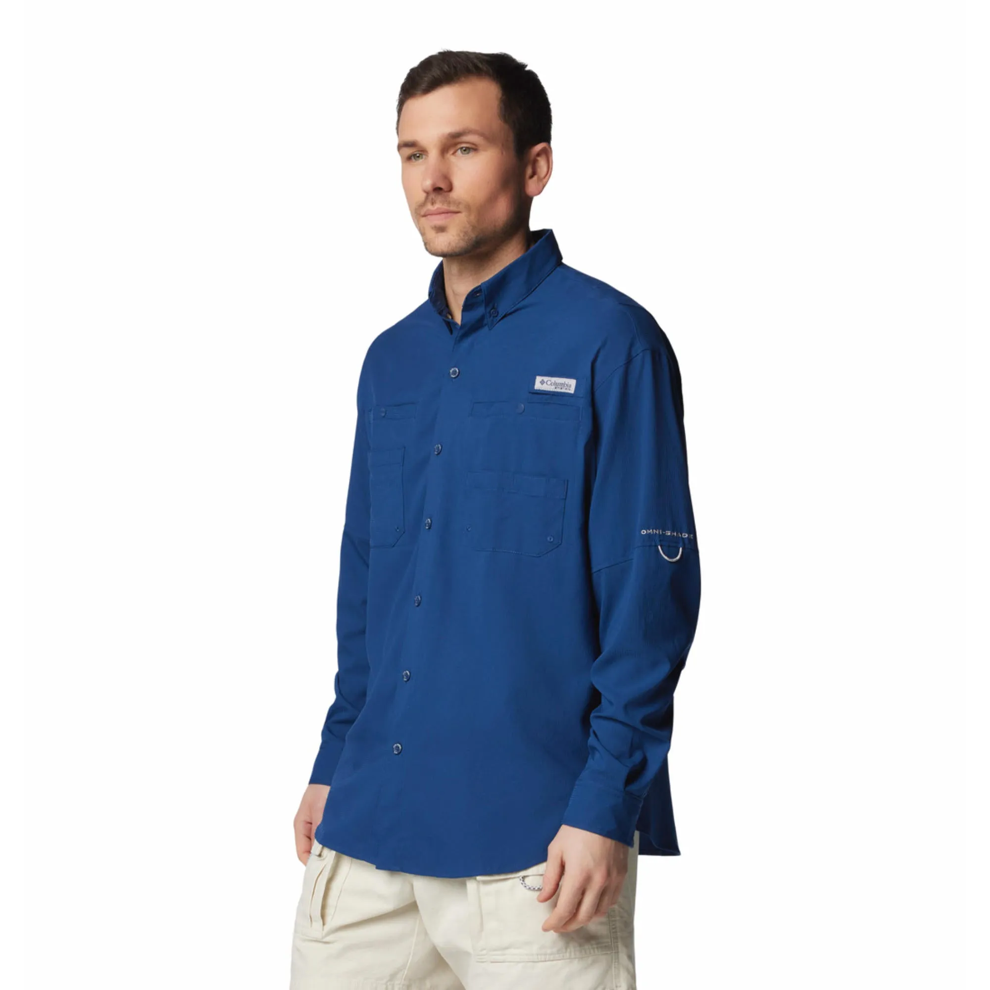 Columbia Men Blue Tamiami II LS Shirt (Sun Protection) Adjustable Straps