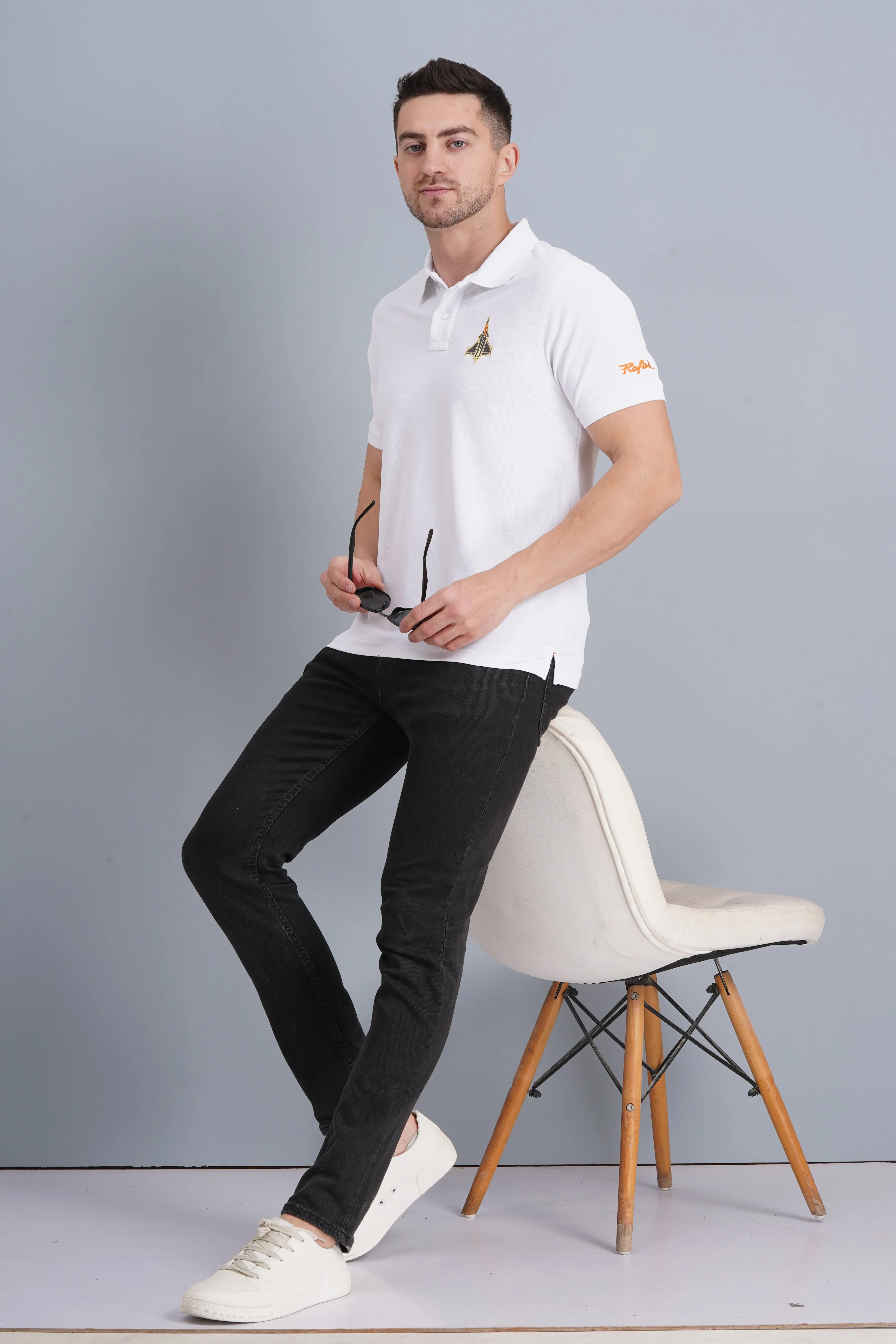 Men's Polo T Shirt Rafale White Fitted Wear