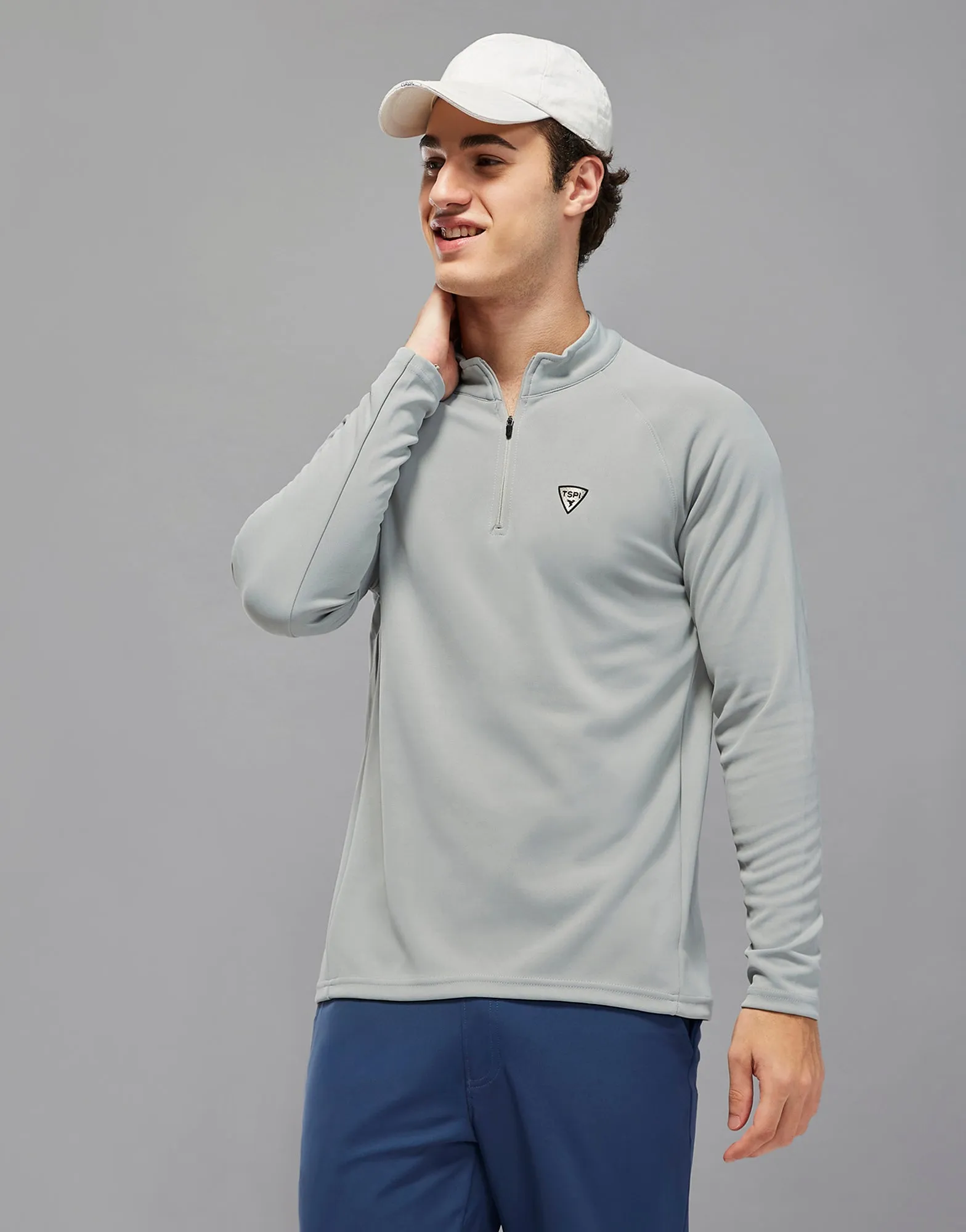 Men Solid Slim Fit Mock Neck Jacket with ELASTO PLUS Easy Breath Reflective details
