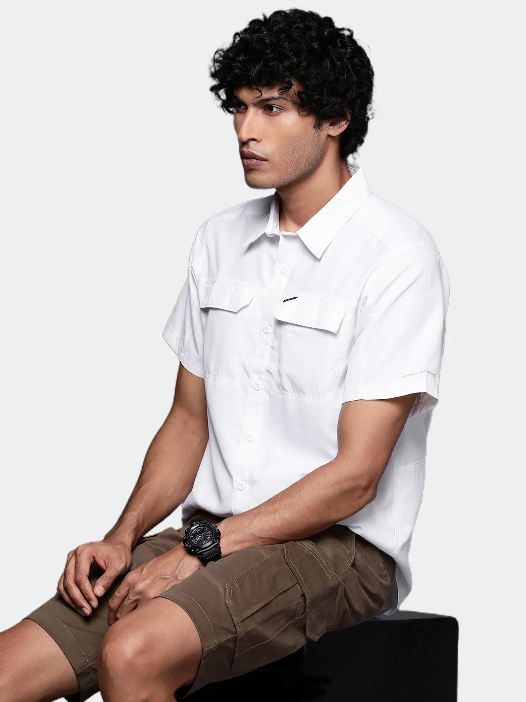 Columbia Men White Silver Ridge 2.0 Short Sleeve Shirt (Sun Protection) Winter Essential Flow Core