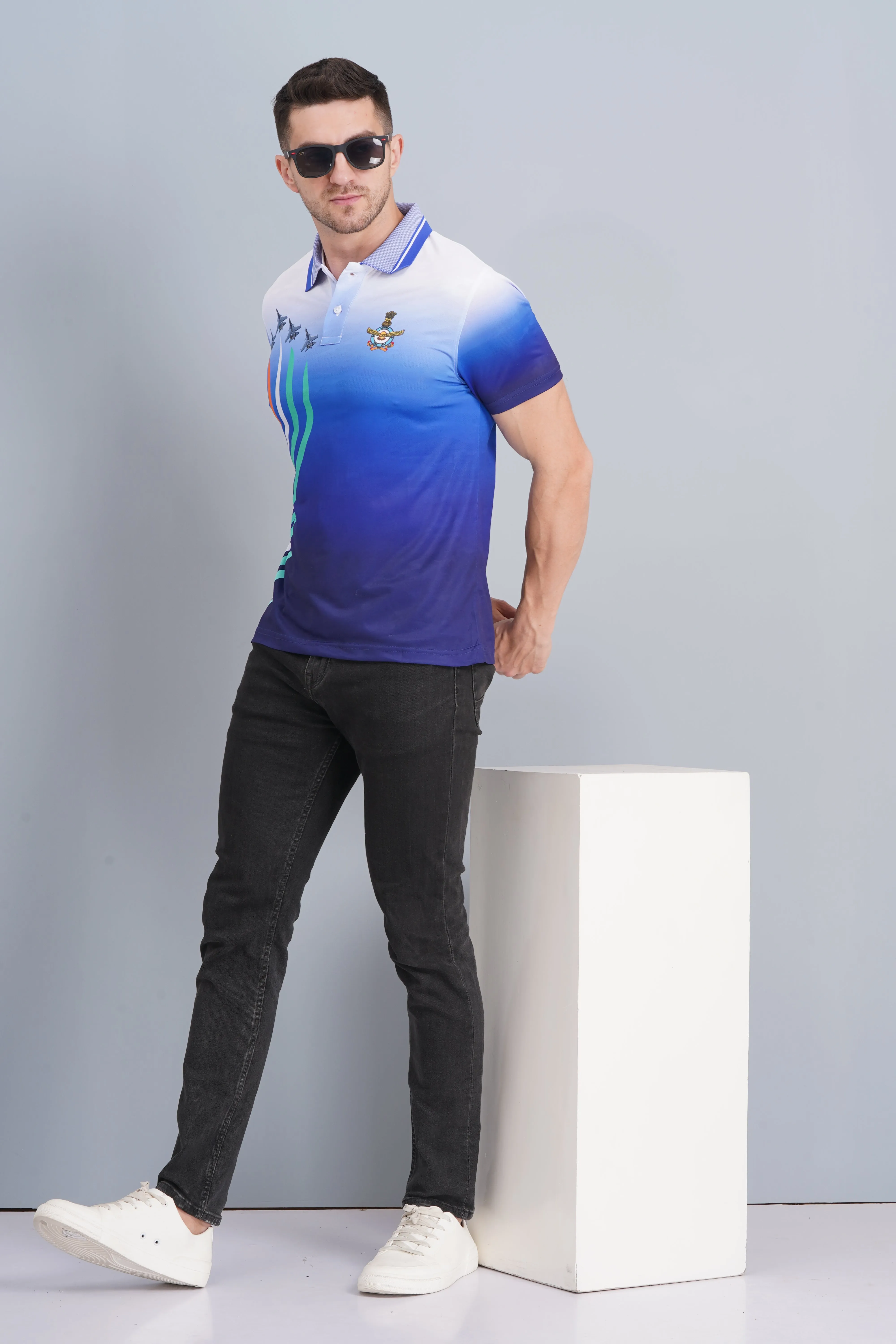 Men's AF Logo Polo T Shirt White Double Layer Shoulder