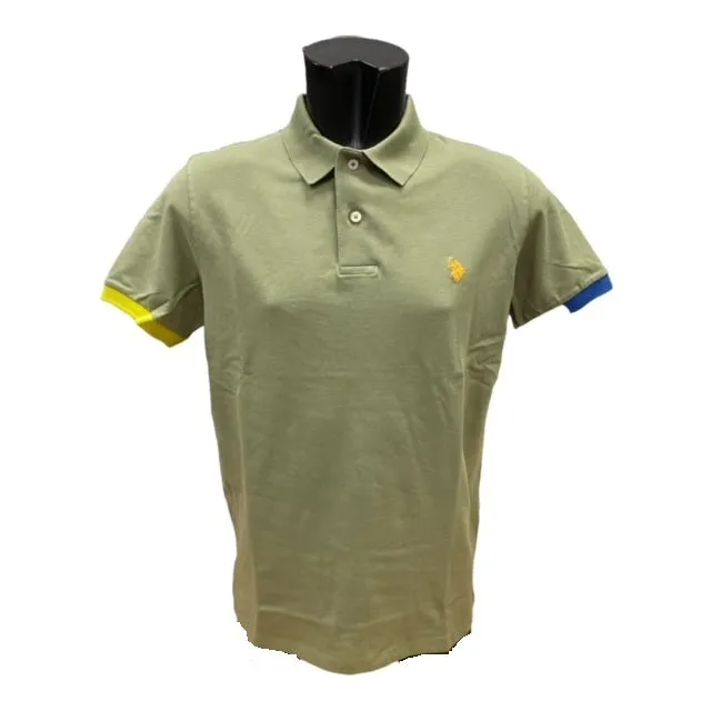 Ribbed Cuff Design Stretch Comfort U.S. Polo Assn Polo Kory manica corrta con retrocollo a contrasto 6143750336 246 salvia-giallo oro