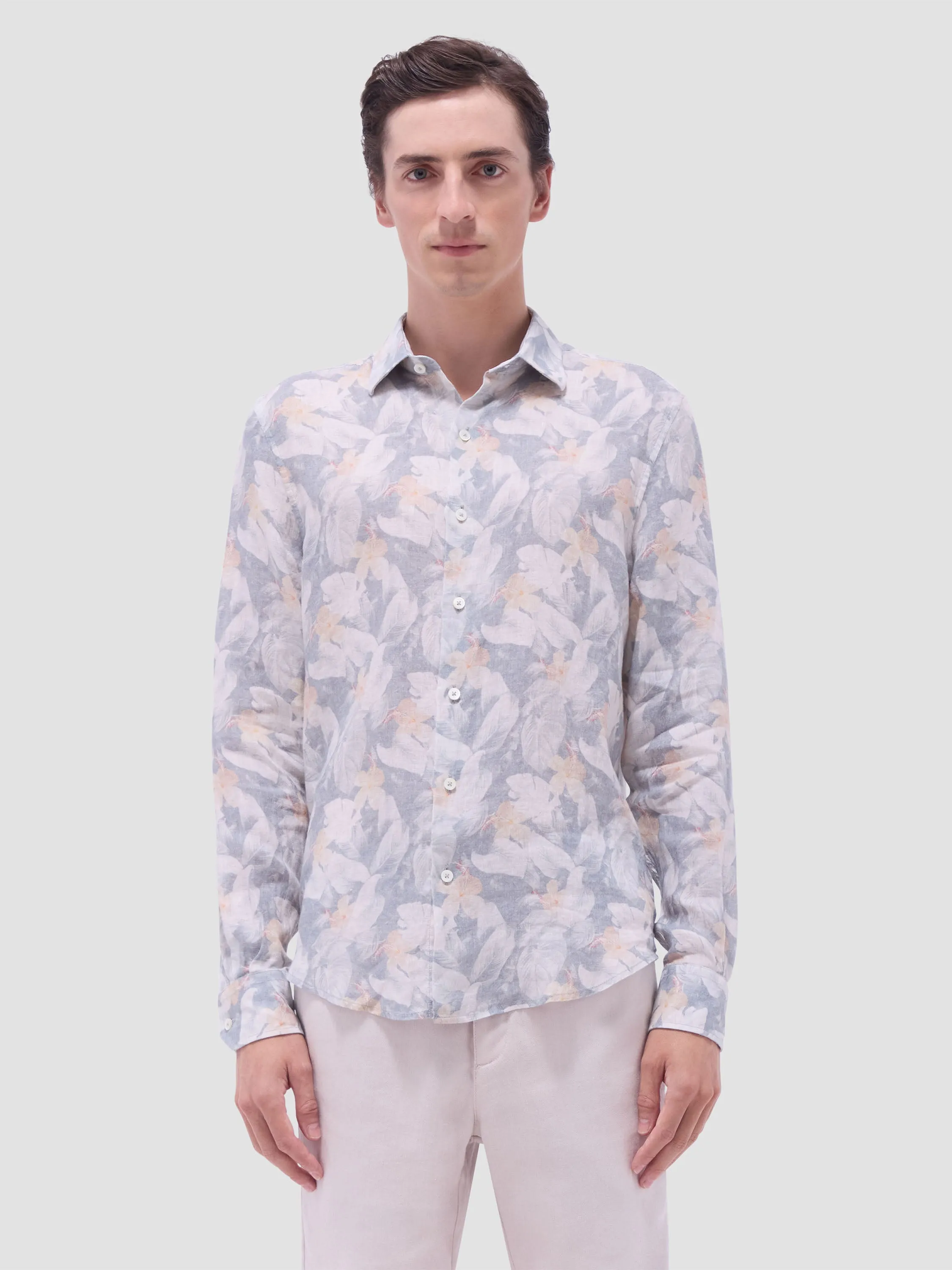 Cool Nylon Eco-Friendly Material Bugatchi Julian Floral Long-Sleeve Shirt - Shark