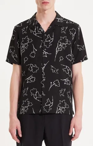 Theory Irving Short Sleeve Shirt in Floral Lyocell - Black Legend Glow
