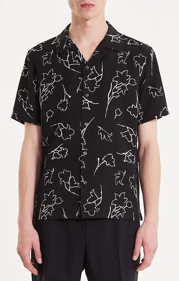Theory Irving Short Sleeve Shirt in Floral Lyocell - Black HypoallergenicTextile