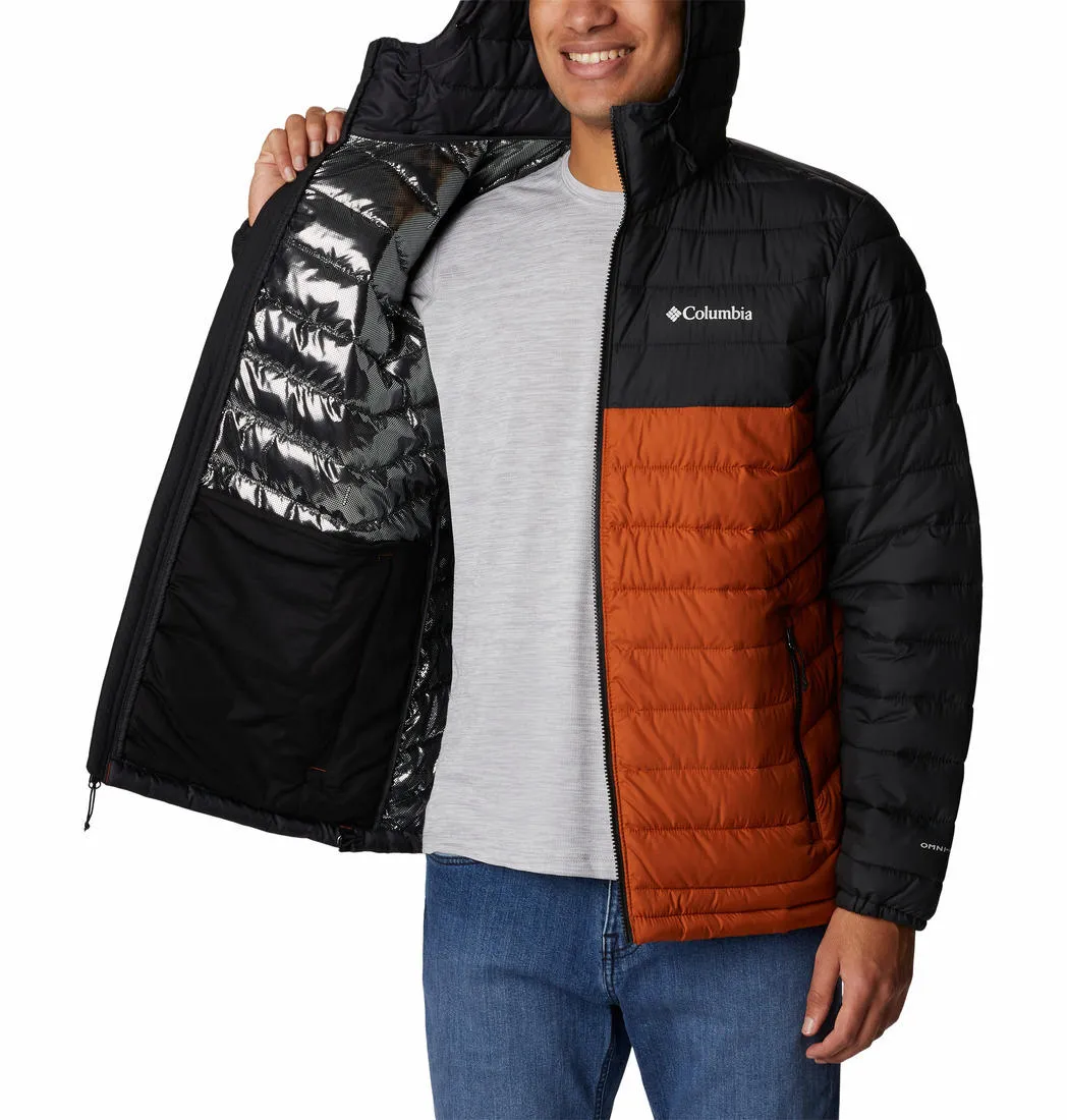 Columbia Men Orange Powder Lite Hooded Jacket Collar Options
