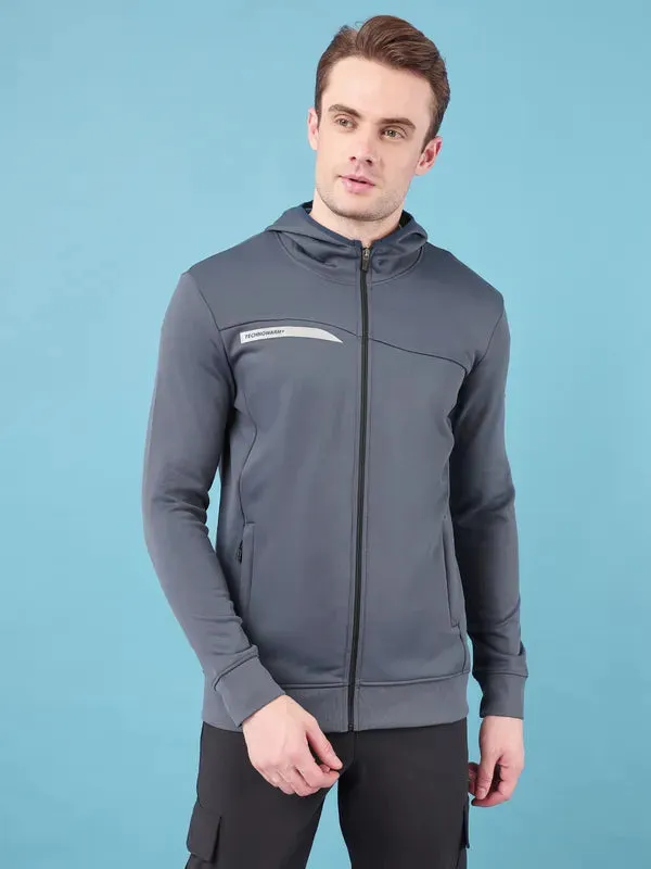 Men Solid Slim Fit Hooded Jacket with TECHNO DRY Chic Edge