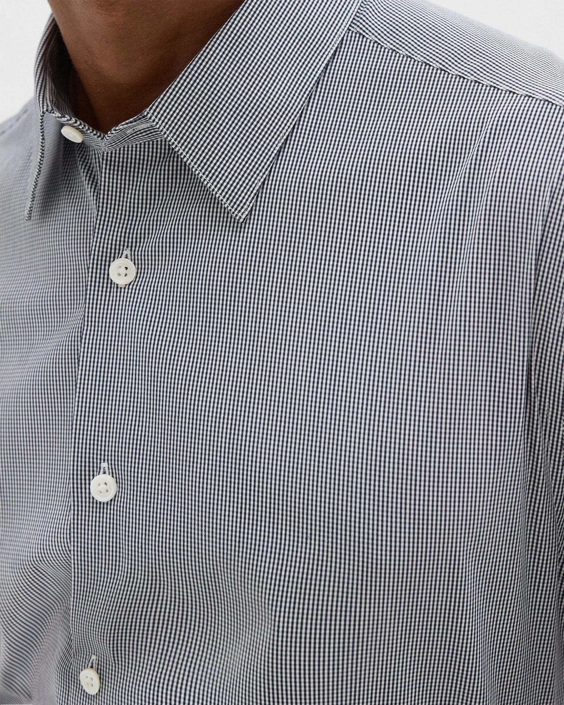 Star Light NoRubEdging Theory Irving Poplin Micro Check Shirt - White/Navy