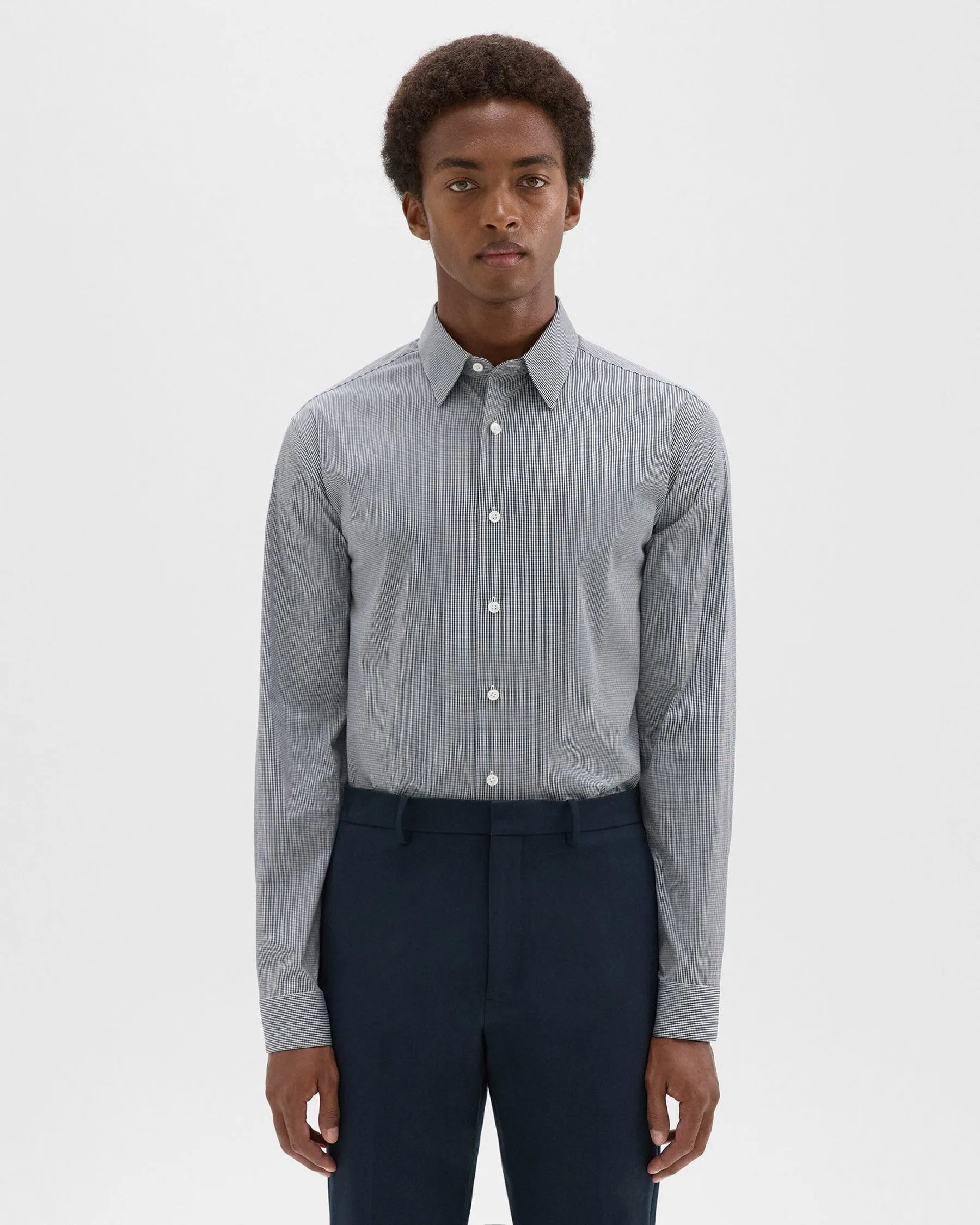 Theory Irving Poplin Micro Check Shirt - White/Navy Breath Skin