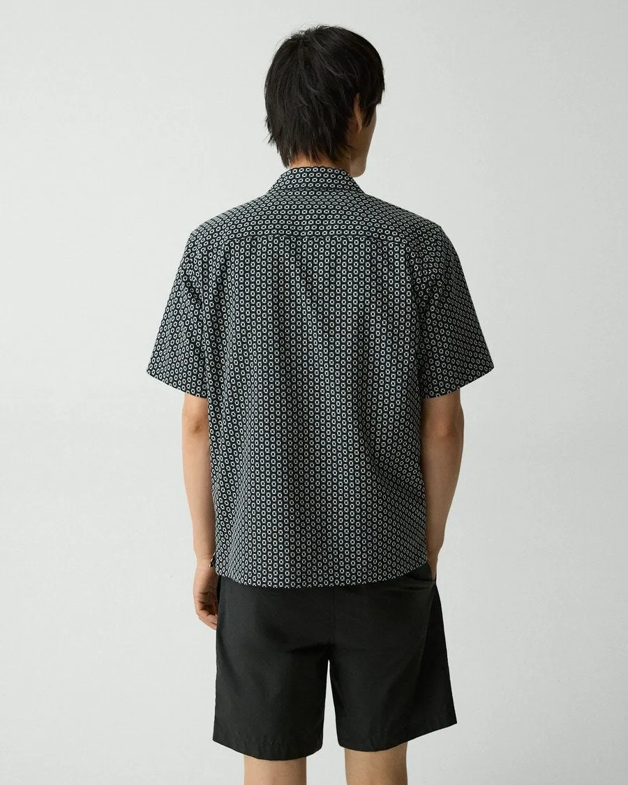 Theory Noll Camp Shirt - Black/White HighDensityWeave