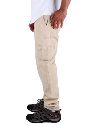 Washed Cargo Pants With Elastic Waist Unisex  - Beige MultiPanelDesign LayeredPaneling