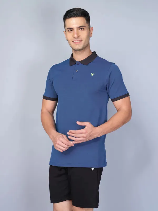 Men Solid Slim Fit Polo T-shirt with ELASTO PLUS Functional Fit Trendy Prints