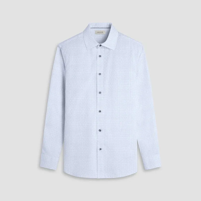 DoubleLayerReinforcement MoistureControl Fabric Bugatchi Julian Check Long-Sleeve Shirt - White