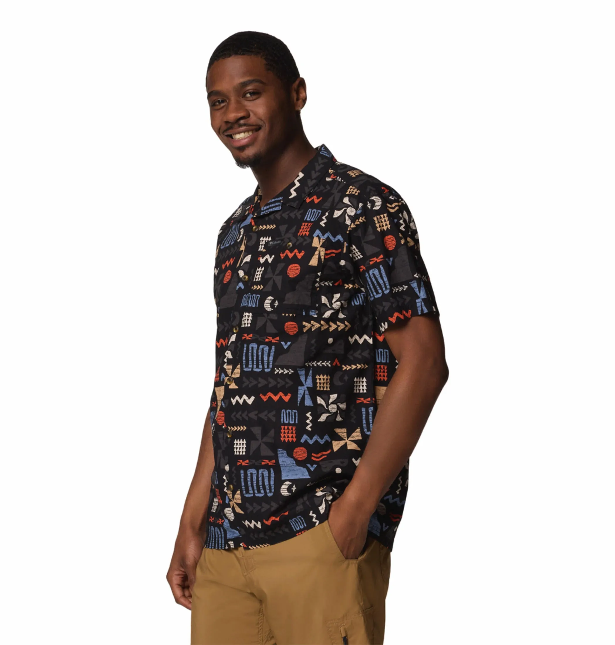 Washable fabric Sun shield Columbia Men Black Pine Canyon Short Sleeve