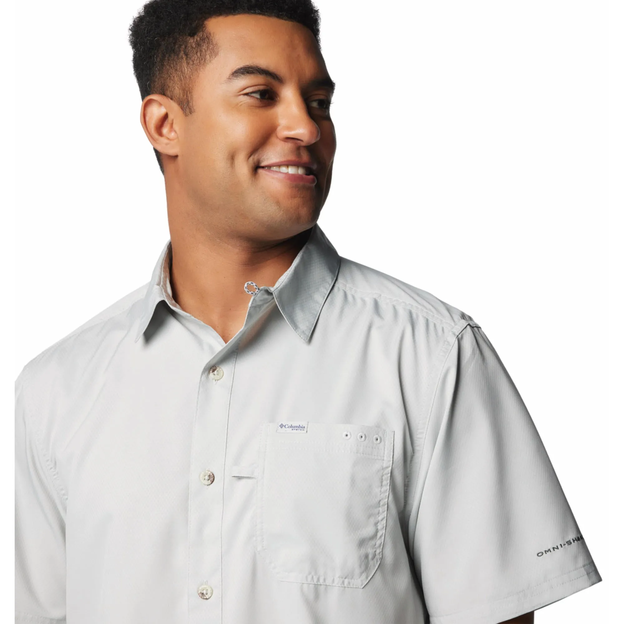 Global Cool Columbia Men Black Slack Tide Camp Shirt (Sun Protection)