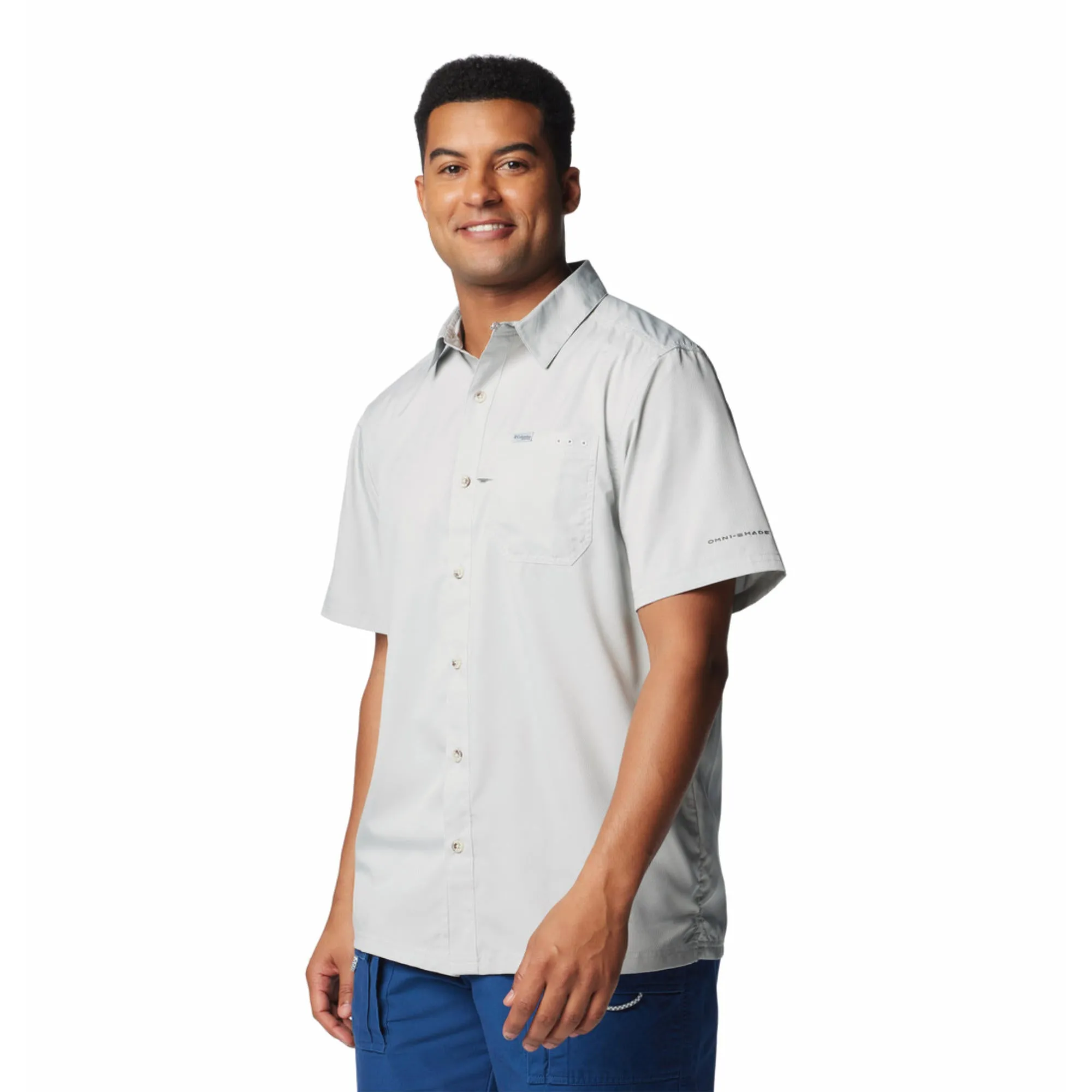 Columbia Men Black Slack Tide Camp Shirt (Sun Protection) Reflective details Smile Ease