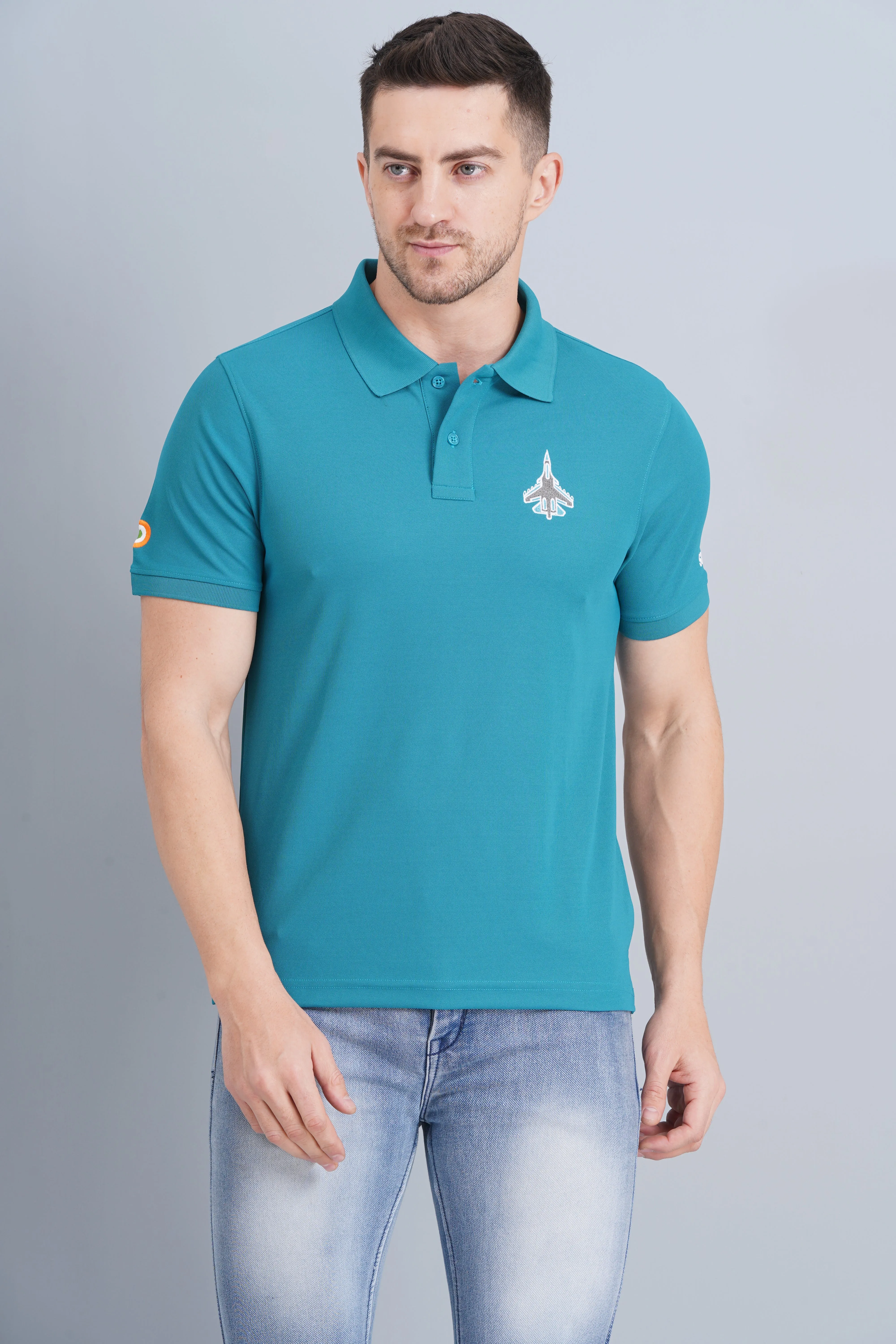 Men's Polo T Shirt SUKHOI-30 BLUE Tailored Style Breathable Mesh Panels