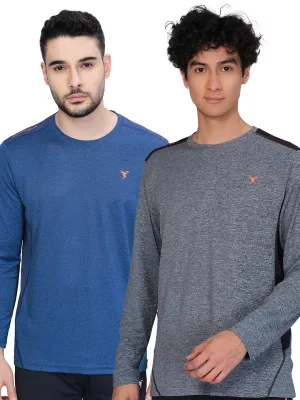 Layered Collar Structure Men Melange Slim Fit Crew Neck T-shirt with DOUBLE COOL (Pack of 2)