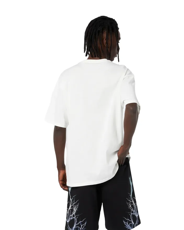 Crew Neck Design Phobia T-shirt unisex bianca con fulmini blu grigi azzurri PH00107BLGRLB