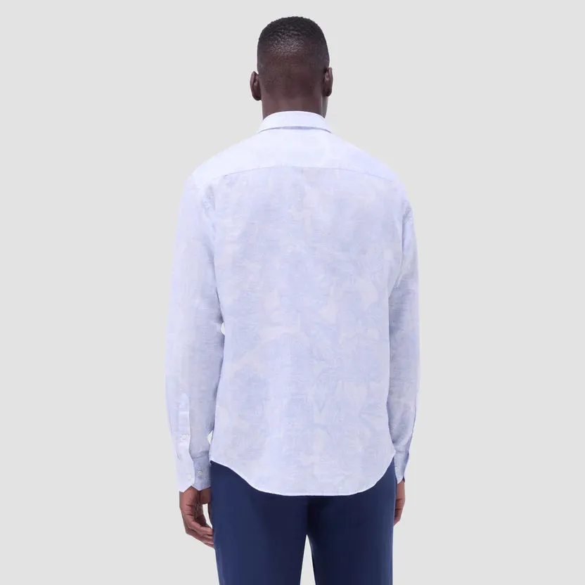 FlexibleWaistband Trendy Trousers Bugatchi Julian Floral Long-Sleeve Shirt - Air Blue