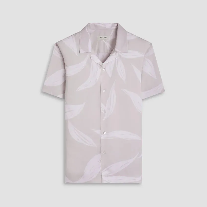Glitter Fit Bugatchi Jackson Leaf Print Short Sleeve Camp Shirt - Almond