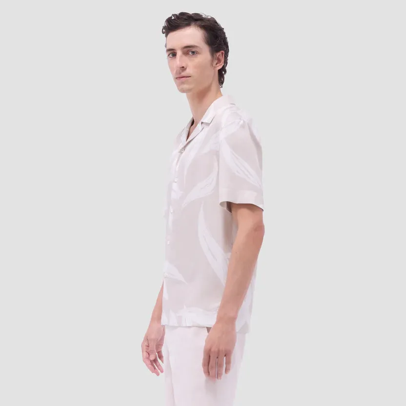 Car Cool Bugatchi Jackson Leaf Print Short Sleeve Camp Shirt - Almond