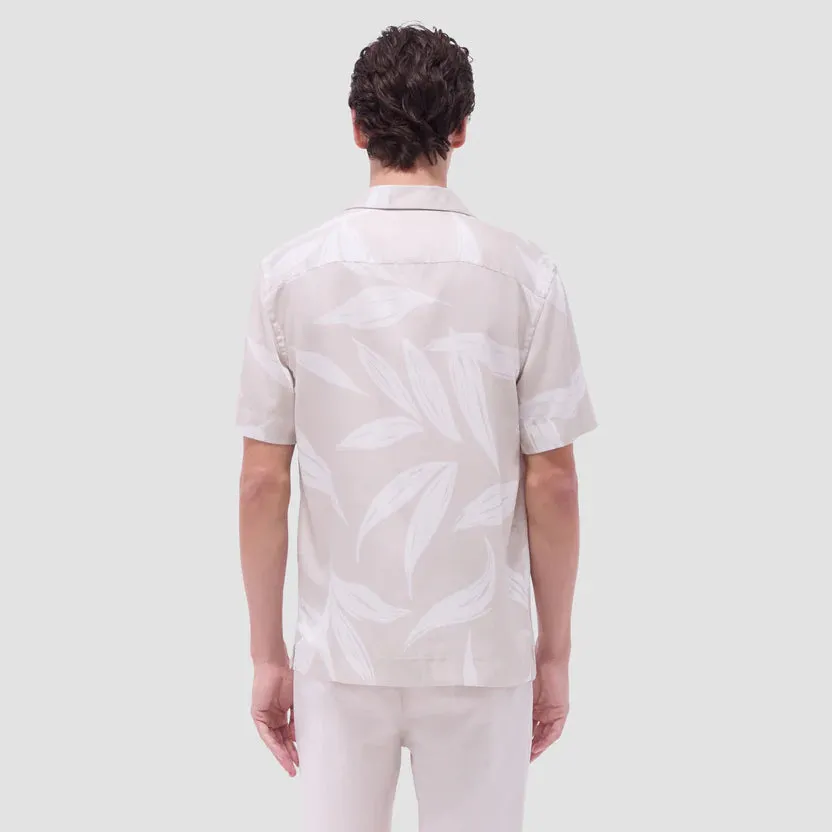 Bugatchi Jackson Leaf Print Short Sleeve Camp Shirt - Almond China Cool Nature Base