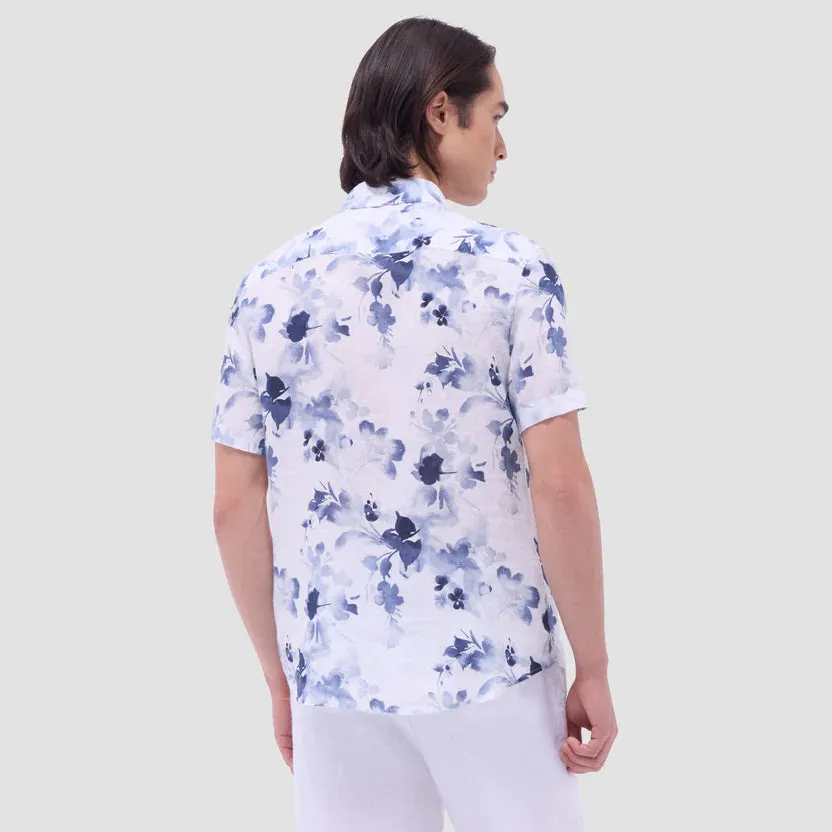Bugatchi Orson floral Linen Short Sleeve Shirt - Steel Leather Core