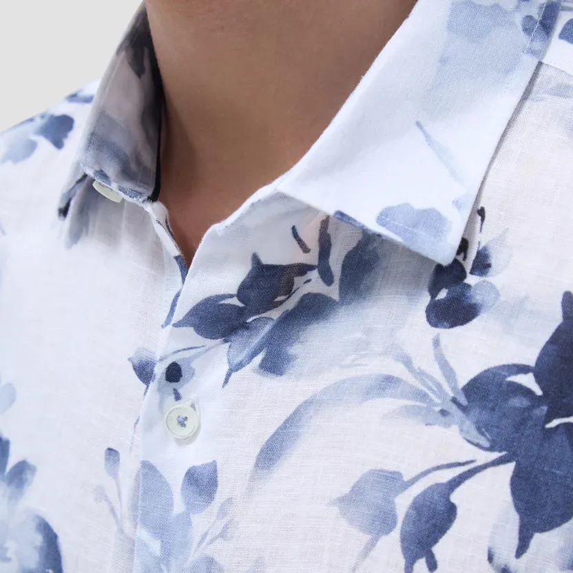 EcoFriendlyMaterial Future Glow Bugatchi Orson floral Linen Short Sleeve Shirt - Steel