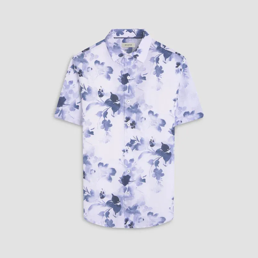 Bugatchi Orson floral Linen Short Sleeve Shirt - Steel BuiltIn Grip