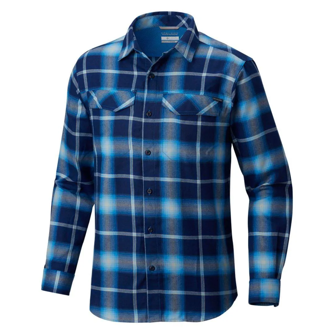 Casual Fashion Tencel Blend Fabric Columbia Men Blue Silver Ridge Flannel Long Sleeve Shirt