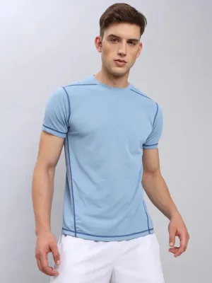 Men Solid Slim Fit Crew Neck T-shirt with TECHNO COOL  Layered Hem Detail
