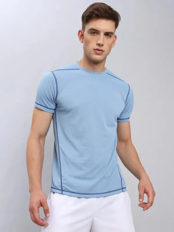 Men Solid Slim Fit Crew Neck T-shirt with TECHNO COOL  Layered Sleeve Construction