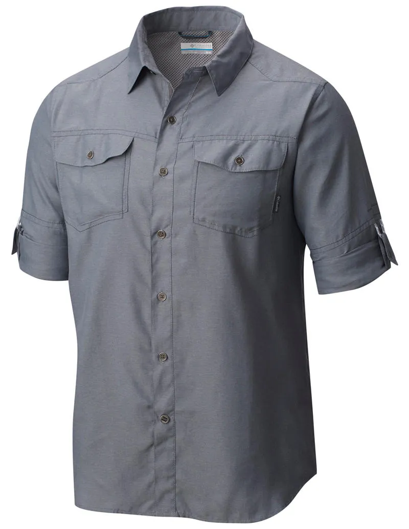 DoubleLayered Collar Soft Inner Lining Columbia Men Grey Pilsner Peak II Long Sleeve Shirt (Sun Protection)