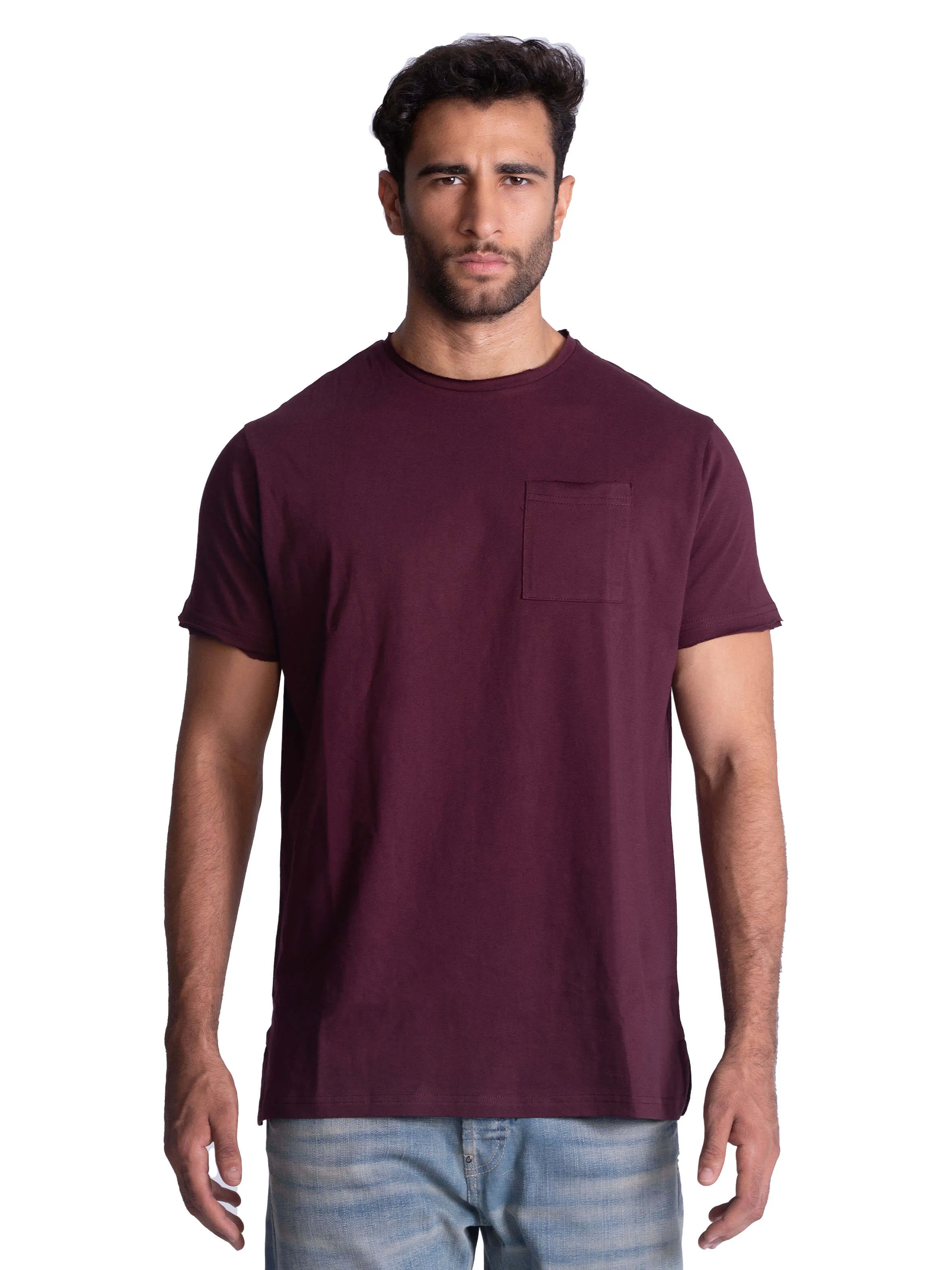 Non Restrictive Cuffs long range mission Raw-Edge Pocket Cotton T-Shirt - Aubergine